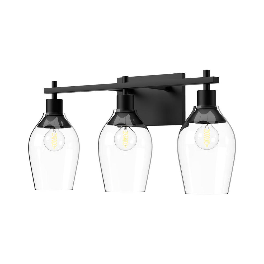 Kingsley 22-in Clear Glass/Matte Black 3 Lights Vanity