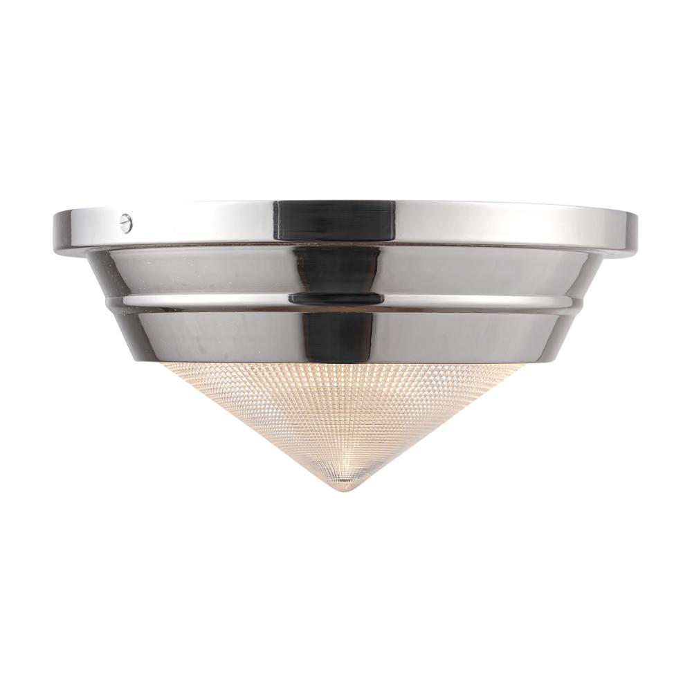 Willard 10-in Polished Nickel/Prismatic Glass 1 Light Flush Mount