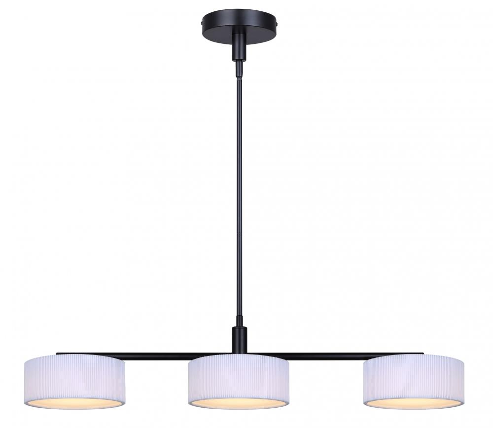 CARMYNN 3 Light Integrated LED Black Contemporary Pendant with White Fabric Shade