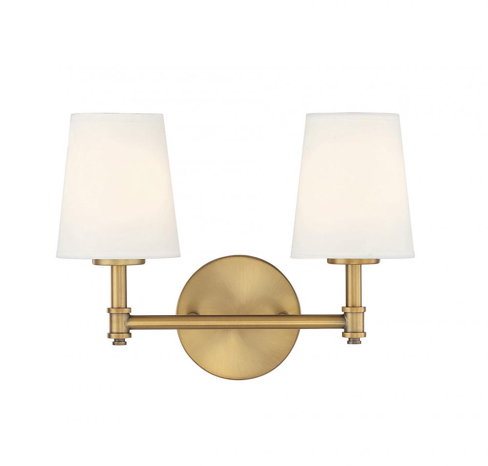 2-Light Bathroom Vanity Light in Natural Brass