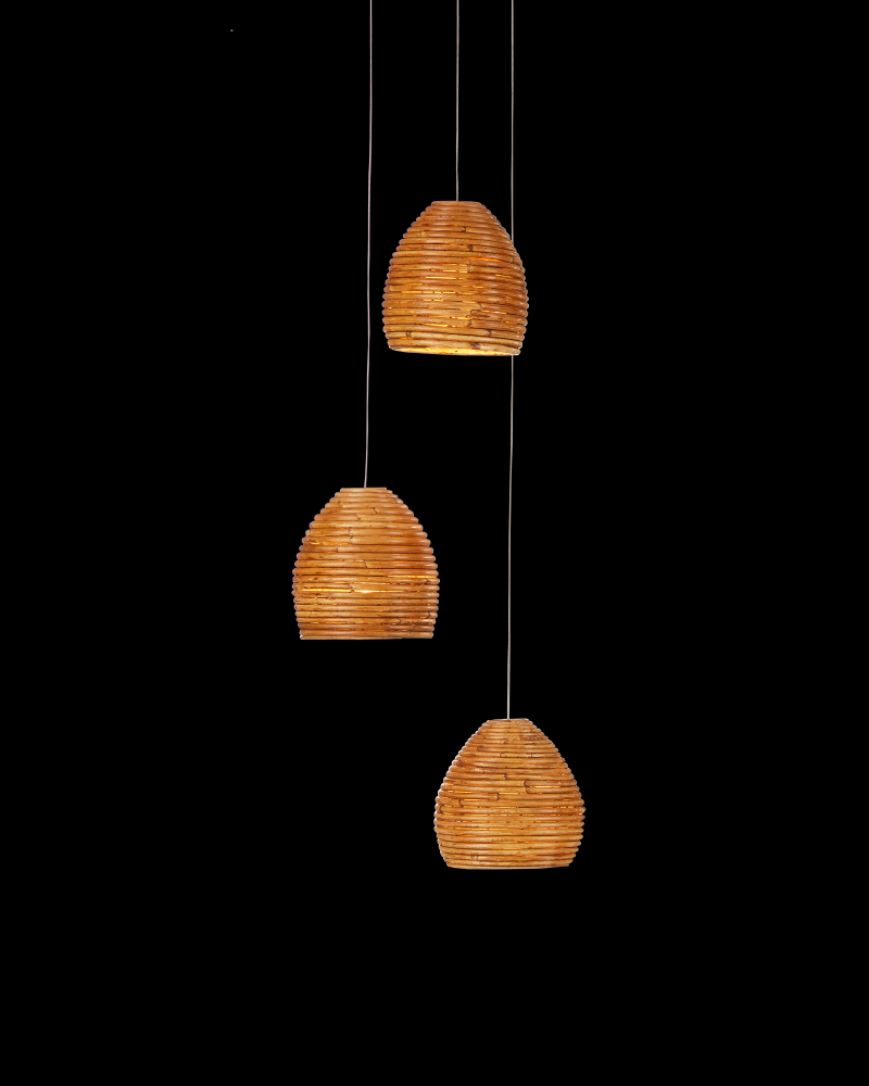 Beehive 3-Light Round Multi-Drop Pendant