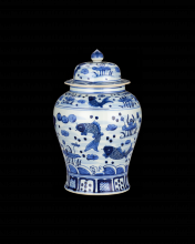 Currey 1200-0839 - South Sea Blue & White Medium Temple Jar